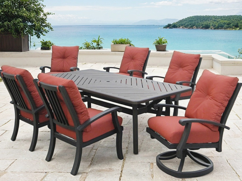 Chateau Aluminium outdoor s vankúšom 7-dielna jedálenská súprava (86 x 44 palcov. Jedálenský stôl)